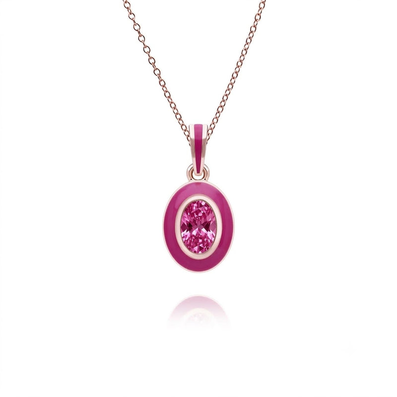 Lumina Oval-Cut Enamel Pendant Necklace (Magenta Pink Edition)