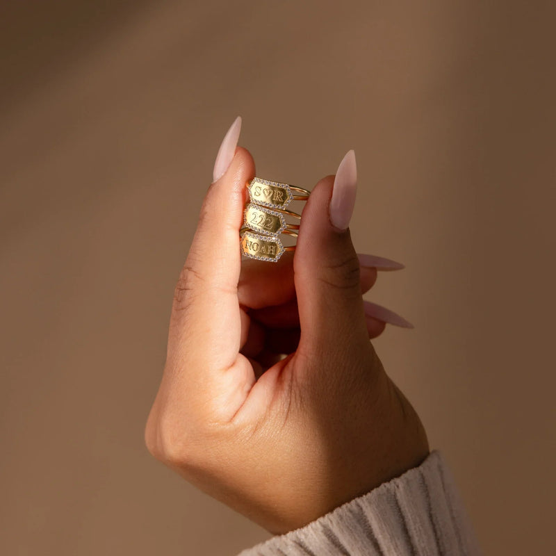 Engraved Hexagon Ring