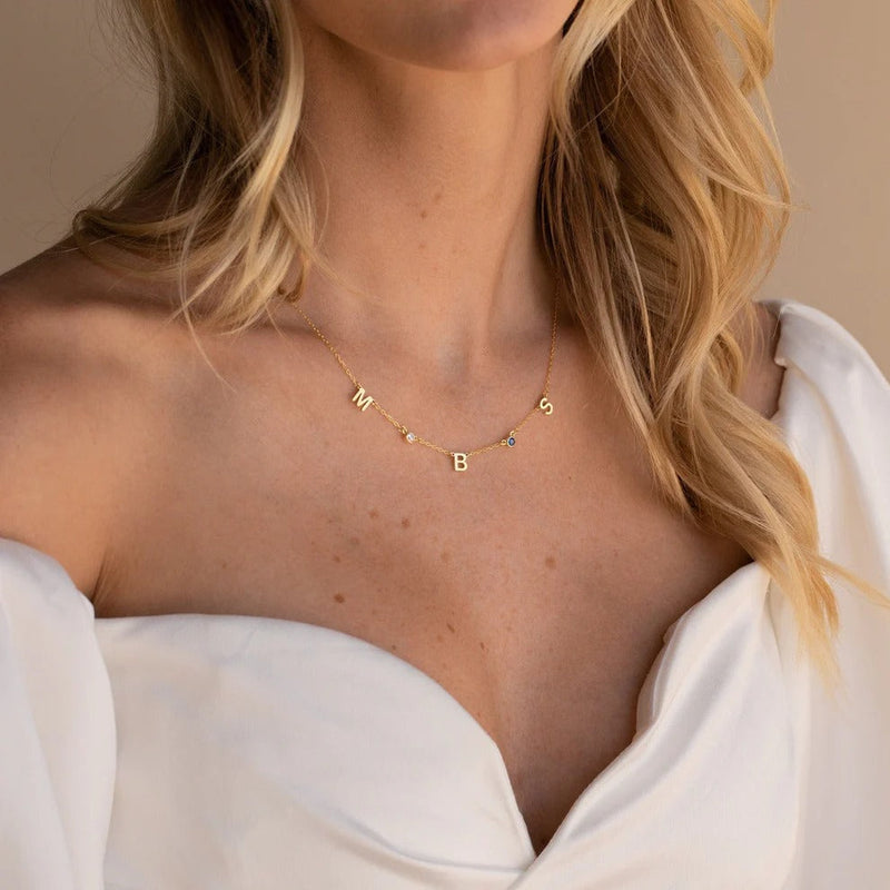 Personalized Birthstone Letter Necklace