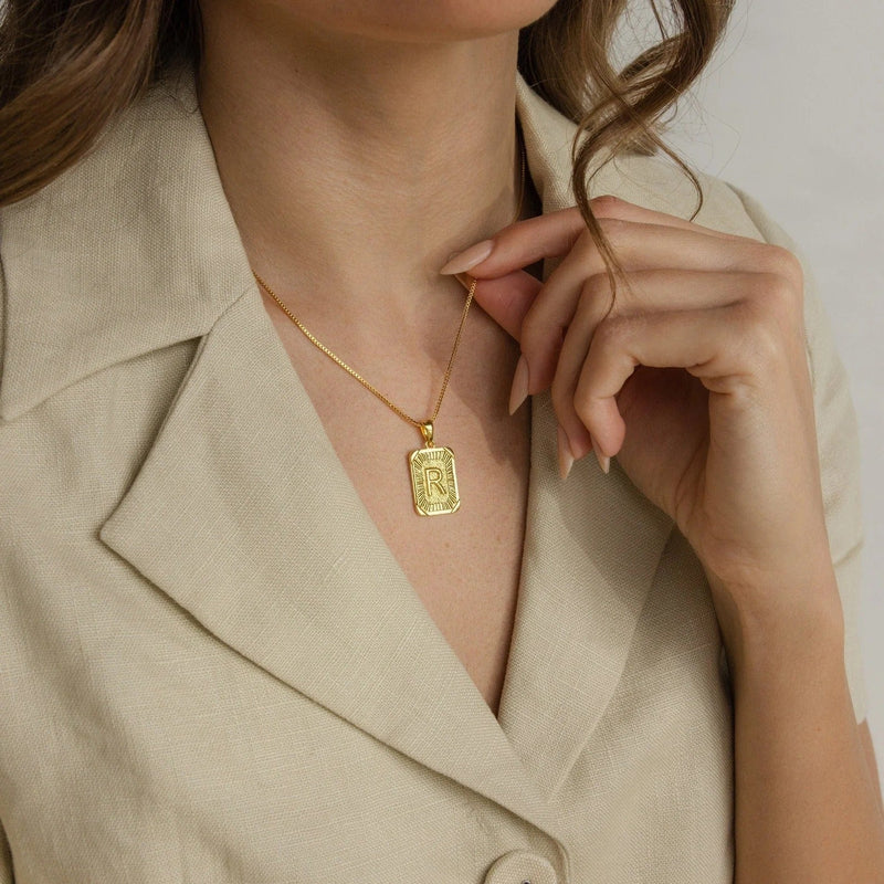 Personalized Initial Rectangle Pendant Necklace
