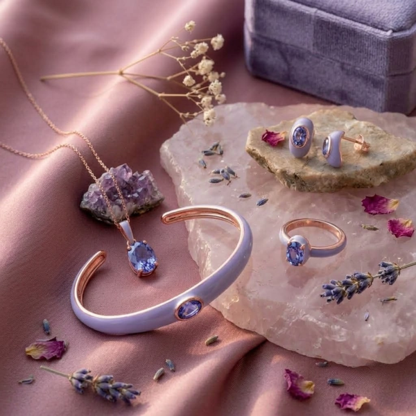 Azure Arc Oval-Cut Complete Jewelry Set  (Lavender Edition)