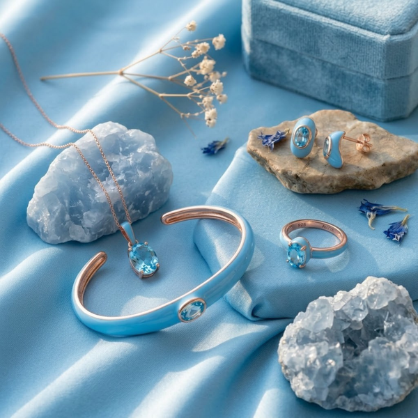 Azure Arc Oval-Cut Complete Jewelry Set  (Sky Blue Edition)