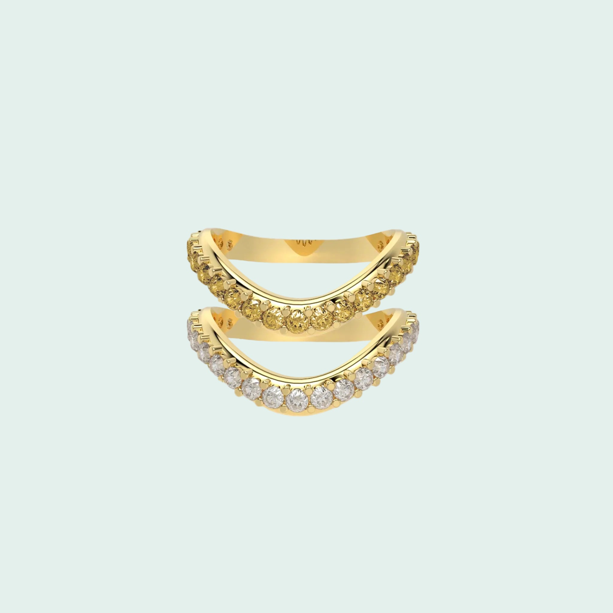 Gold ring with diamond accents on a white background