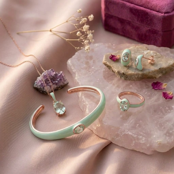 Azure Arc Oval-Cut Complete Jewelry Set ( Mint Green Edition)