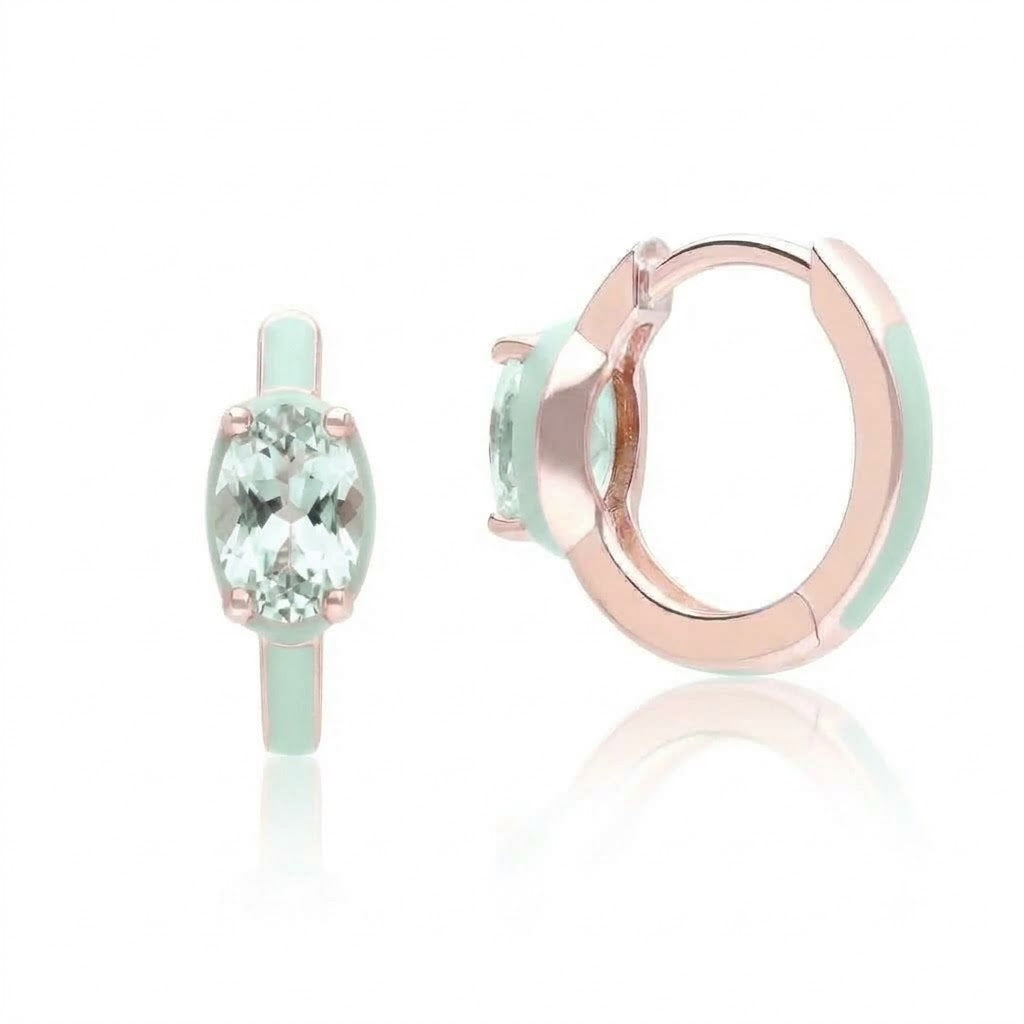 Azure Arc Emerald-Cut Enamel Huggie Earrings (Mint Green Edition)