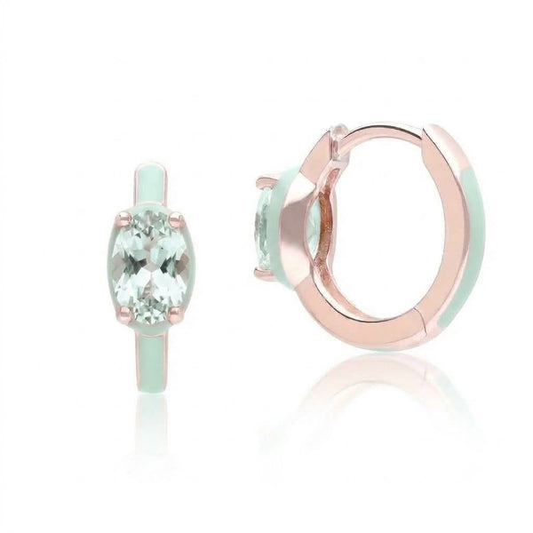 Azure Arc Oval-Cut Enamel Huggie Earrings (Mint Green Edition)