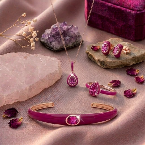 Azure Arc Pear-Cut Complete Jewelry Set (Fuchsia Edition)