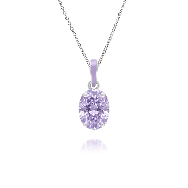Lumina Oval-Cut Enamel Pendant Necklace (Lavender & Silver Edition)
