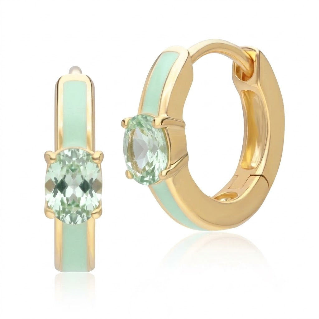 Azure Arc Emerald-Cut Enamel Huggie Earrings (Mint Green Edition)