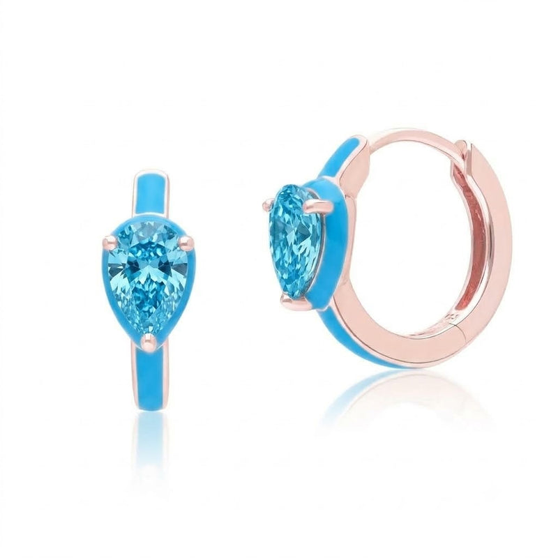 Azure Arc Round-Cut Swirl Enamel Huggie Earrings (Sky Blue Edition)