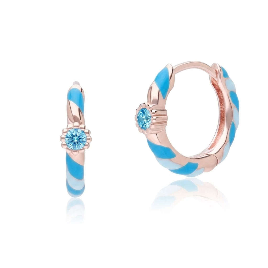 Azure Arc Emerald-Cut Enamel Huggie Earrings (Mint Green Edition)