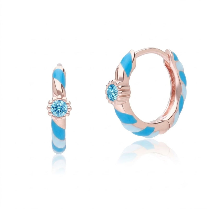 Azure Arc Round-Cut Swirl Enamel Huggie Earrings (Sky Blue Edition)