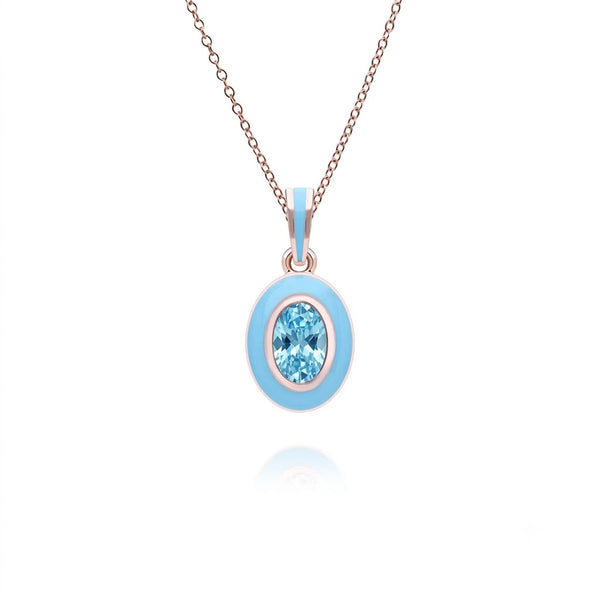 Lumina Oval-Cut Enamel Pendant Necklace (Sky Blue Edition)