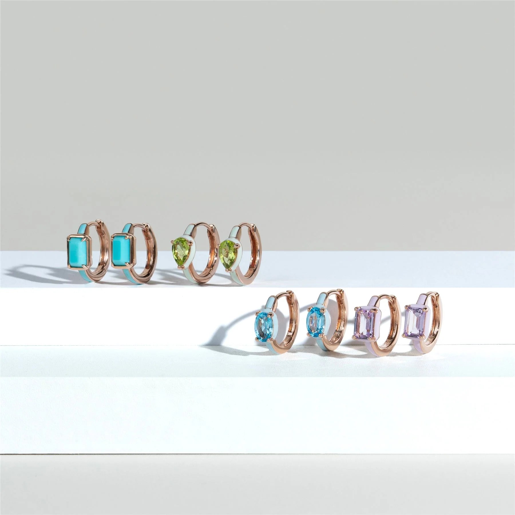 Azure Arc Emerald-Cut Enamel Huggie Earrings (Mint Green Edition)