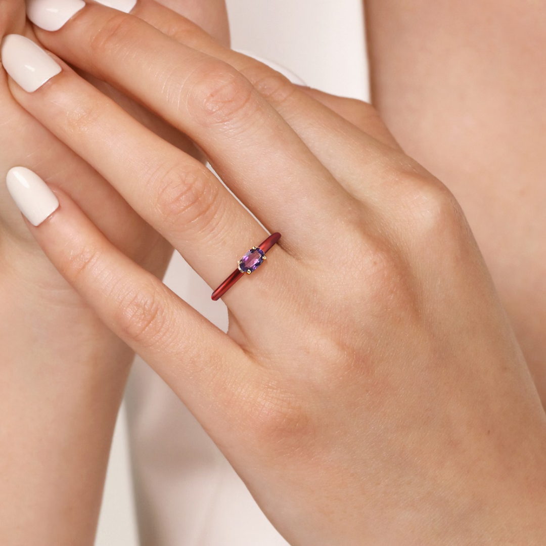 The Petite Pavilion Ring (Amethyst Purple & Chrome Red Edition)