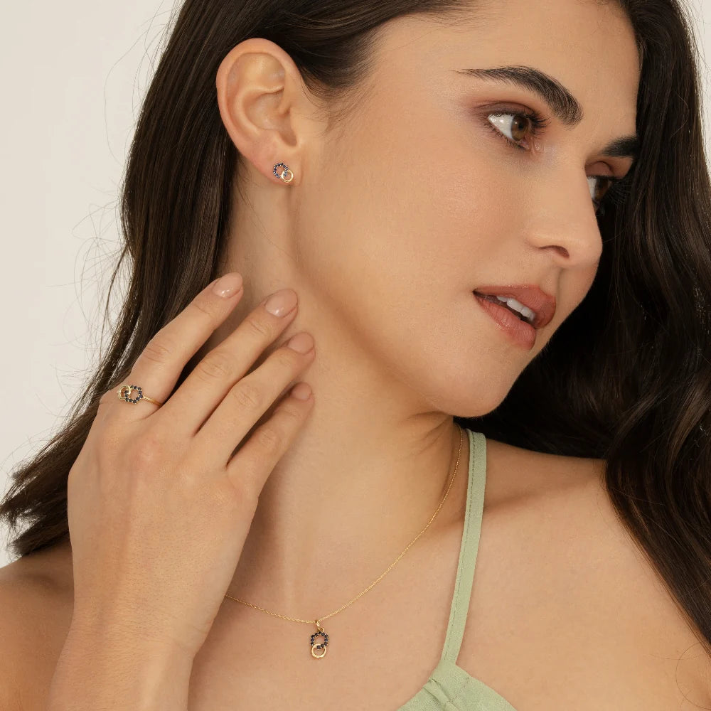 Apex Interlock Stud Earrings (Sapphire Edition)