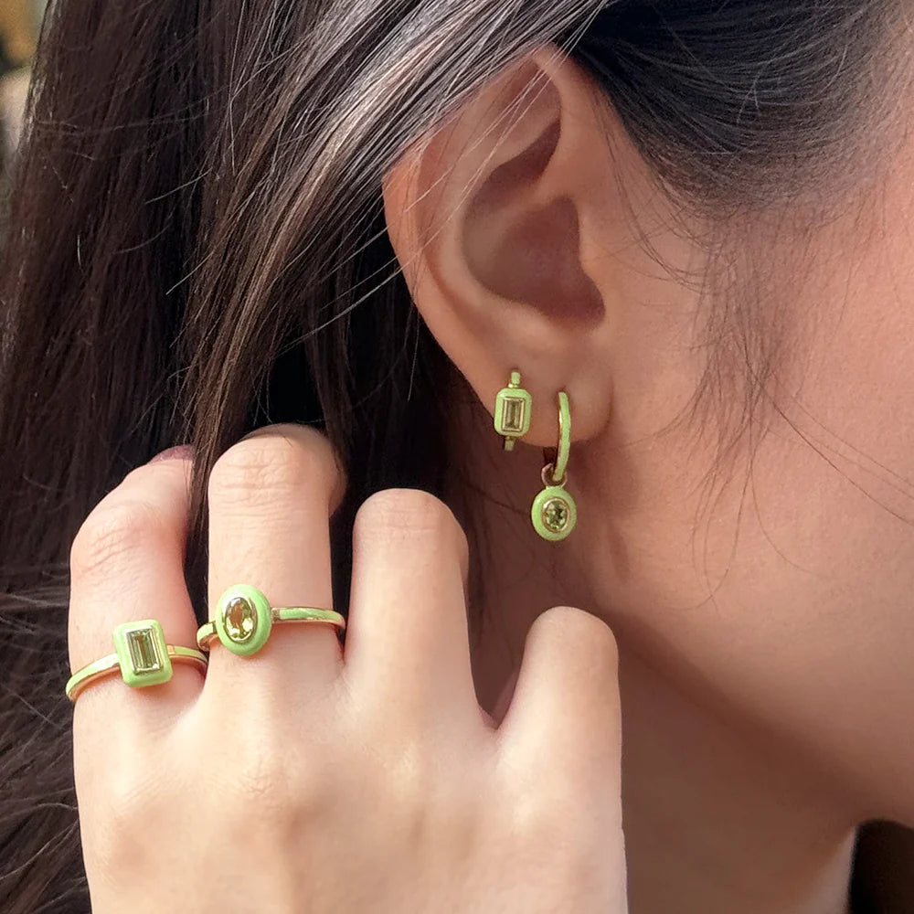 Aura Oval Drop Huggie Earrings (Olive Edition)
