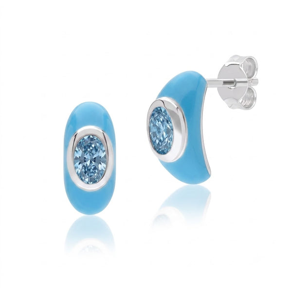 Azure Arc Baguette Stud Earrings (Sky Blue Edition)