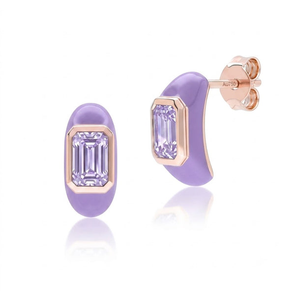 Azure Arc Baguette Stud Earrings (Fuchsia Edition)
