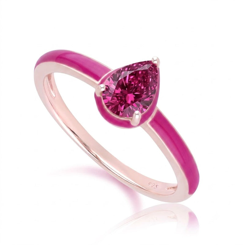 Lumina Emerald-Cut Enamel Ring ( Fuchsia Edition)