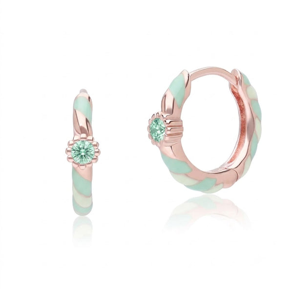 Azure Arc Round-Cut Swirl Enamel Huggie Earrings (Mint Green Edition)