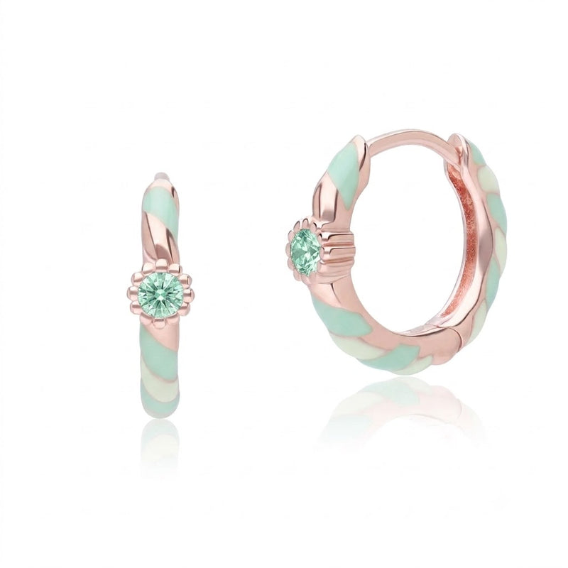 Azure Arc Round-Cut Swirl Enamel Huggie Earrings (Sky Blue Edition)
