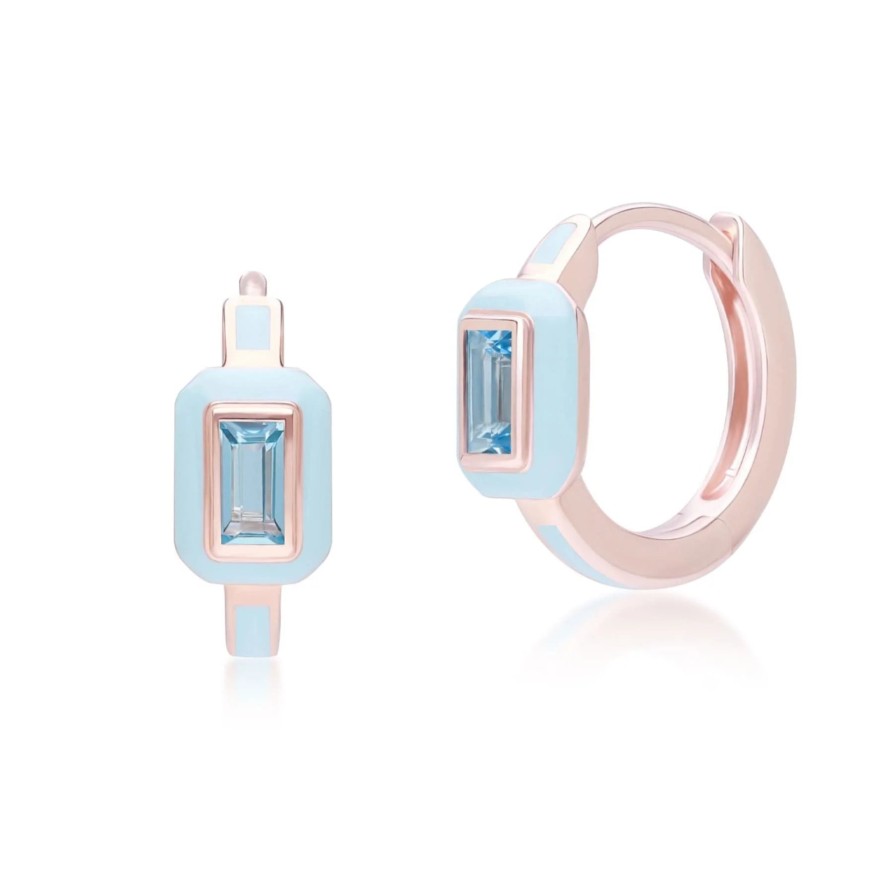 Azure Arc Emerald-Cut Enamel Huggie Earrings (Mint Green Edition)
