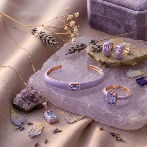 Azure Arc Emerald-Cut Complete Jewelry Set ( Fuchsia Edition)