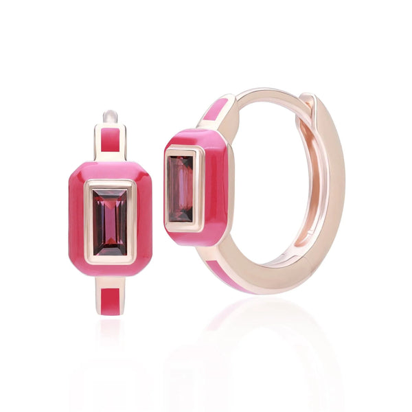 Azure Arc Emerald-Cut Enamel Huggie Earrings (Lavender Edition)