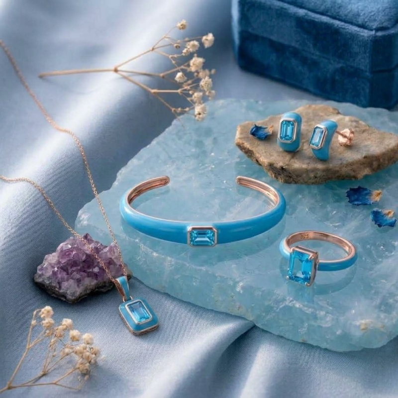 Azure Arc Emerald-Cut Complete Jewelry Set ( Mint Green Edition)