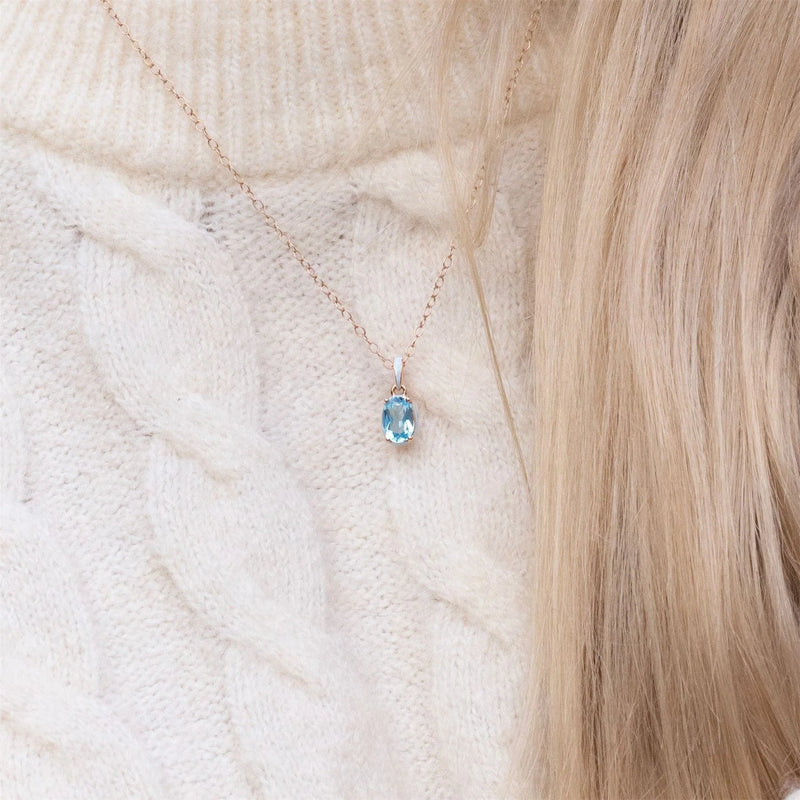 Lumina Round-Cut Enamel Pendant Necklace (Sky Blue Edition)