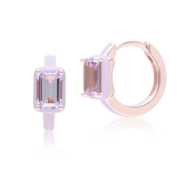 Azure Arc Emerald-Cut Enamel Huggie Earrings (Lavender Edition)