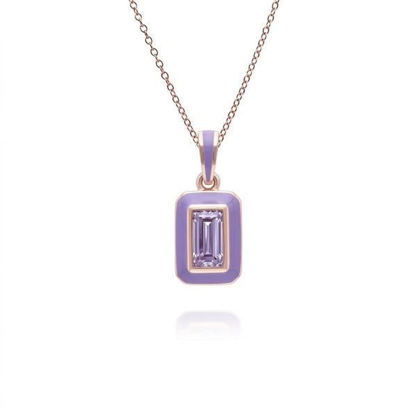 Lumina Emerald-Cut Enamel Pendant Necklace (Lavender Edition)