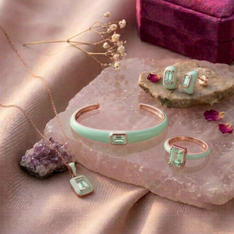 Azure Arc Emerald-Cut Complete Jewelry Set ( Mint Green Edition)