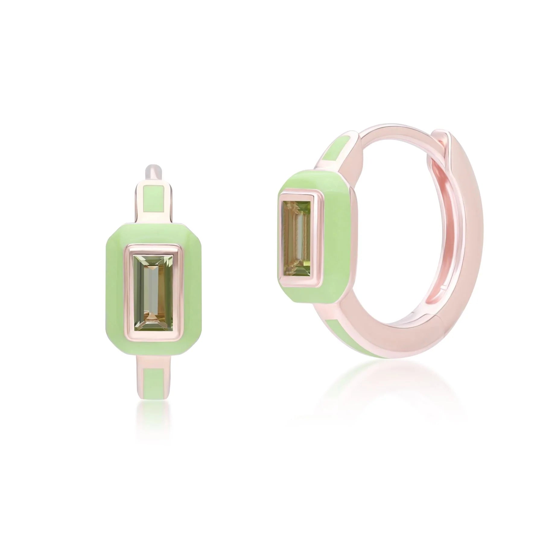 Azure Arc Emerald-Cut Enamel Huggie Earrings (Mint Green Edition)