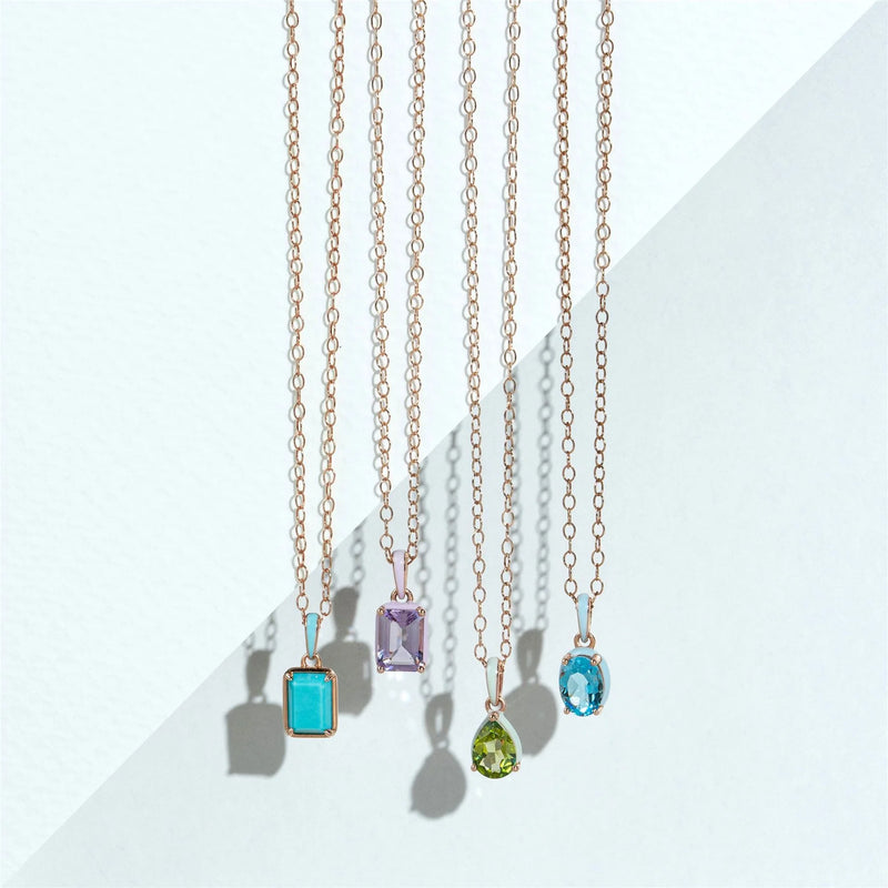 Lumina Round-Cut Enamel Pendant Necklace (Sky Blue Edition)