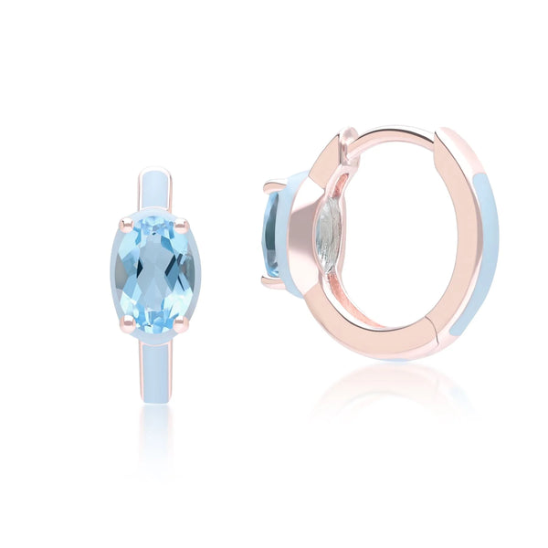 Azure Arc Oval-Cut Enamel Huggie Earrings (Fuchsia Edition)