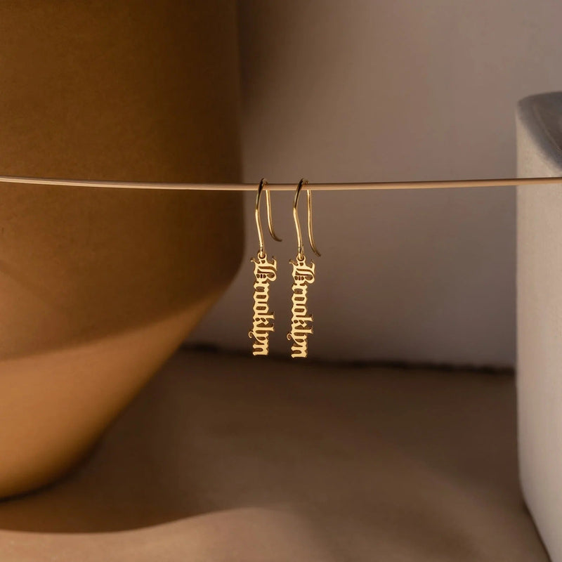 Vertical Dangling Name Earrings
