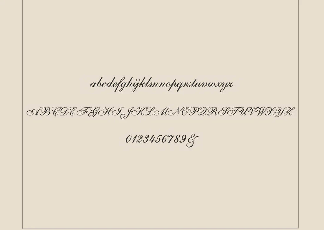 Calligraphic alphabet and numbers on a beige background