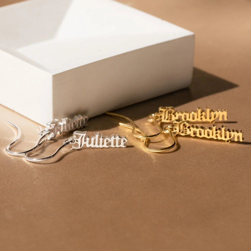 Vertical Dangling Name Earrings