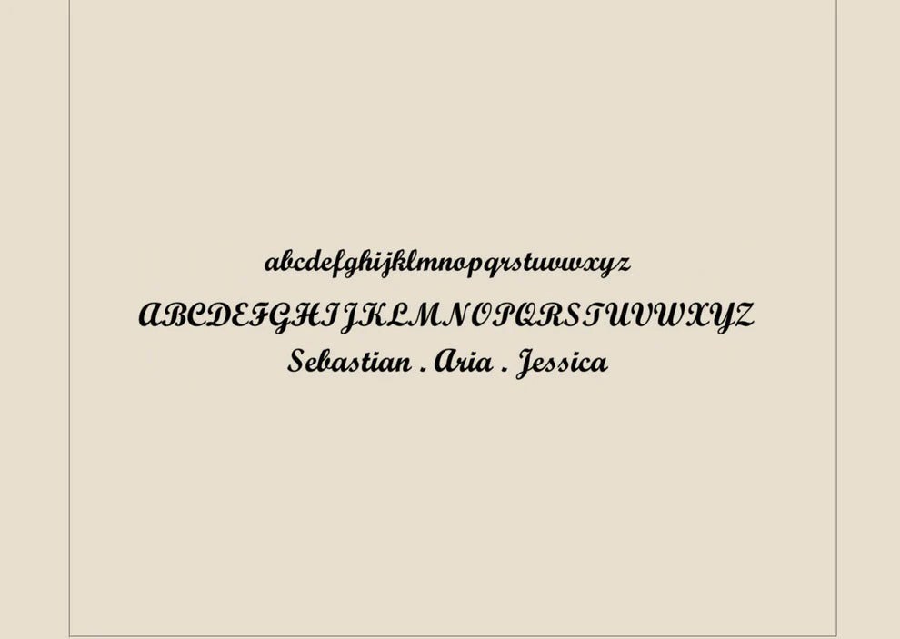 Display of a decorative font on a beige background
