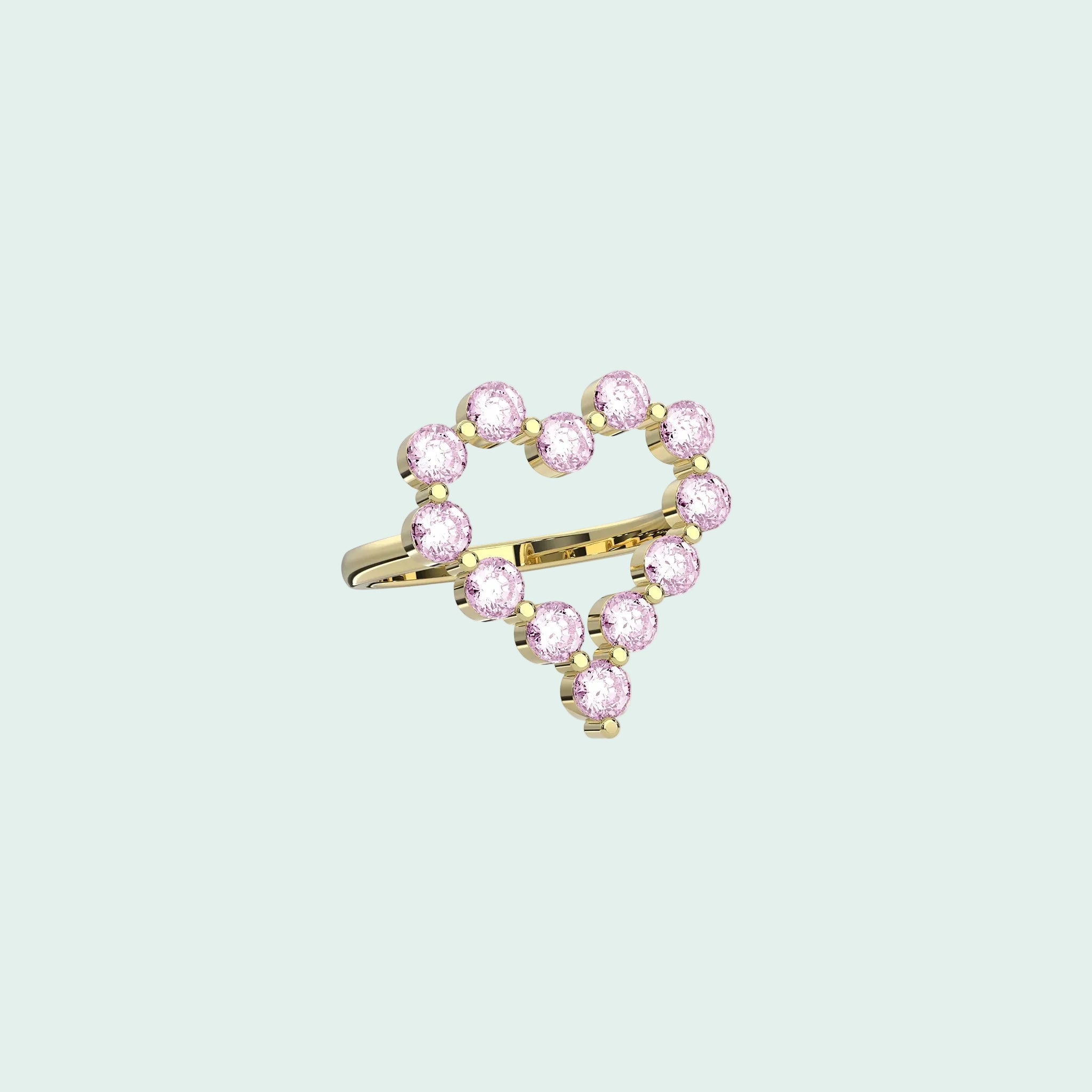 Gold ring with pink gemstones on a white background