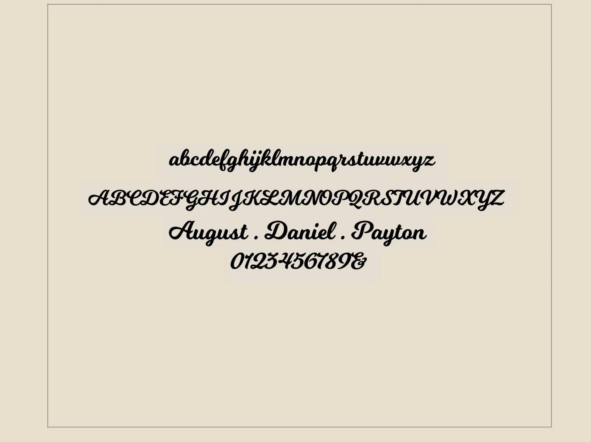 Calligraphic alphabet and numbers on a beige background