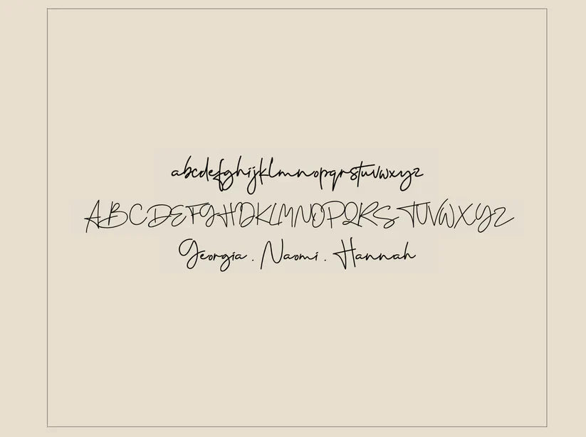 Calligraphy font sample on a beige background