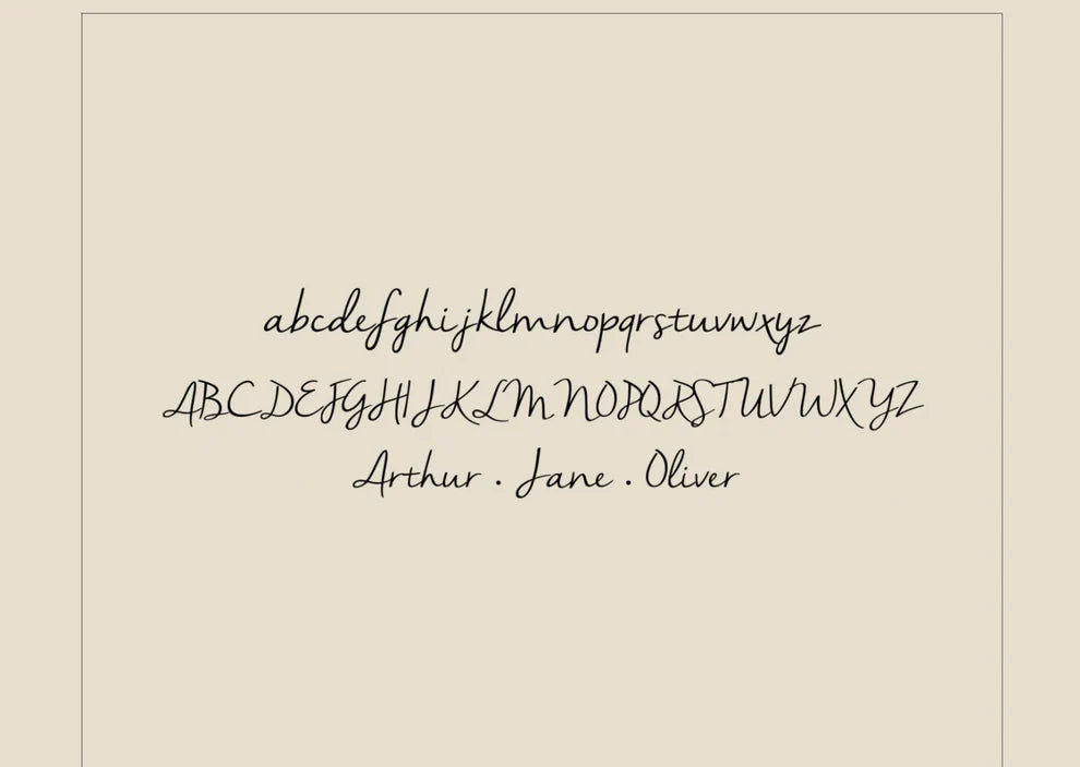 Calligraphy alphabet and names on a beige background