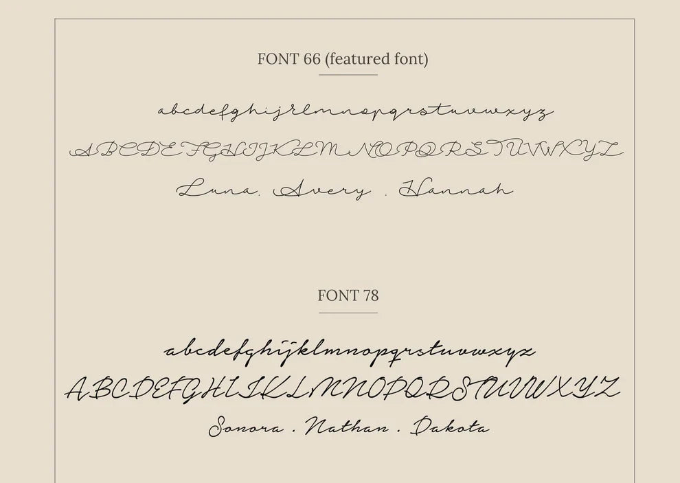 Two different calligraphy fonts displayed on a beige background