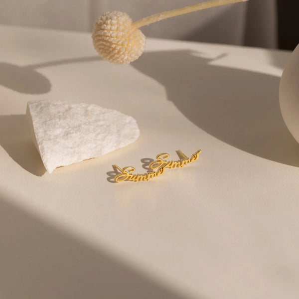 Everyday Elegance: Minimalist Name Charm Stud Earrings