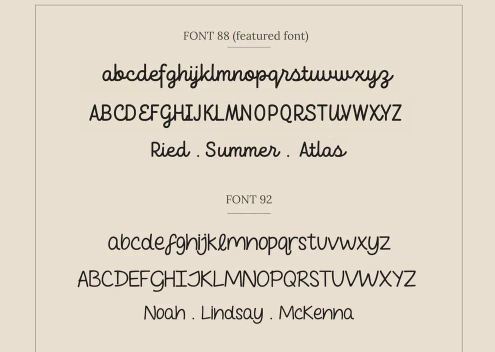 Display of two different fonts with sample text on a beige background