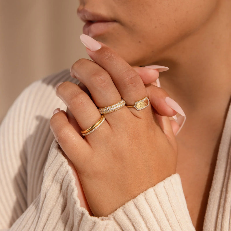 Engraved Hexagon Ring